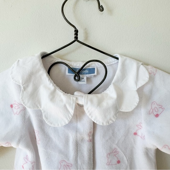 Jacadi Paris White and Pink Velour Bunny Footsie One Piece 3 Months - Picture 2 of 4